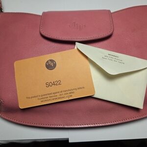Monsac Pink Leather Shoulder Bag New w/ Dust Bag & Auth Card Sleek Minimal...